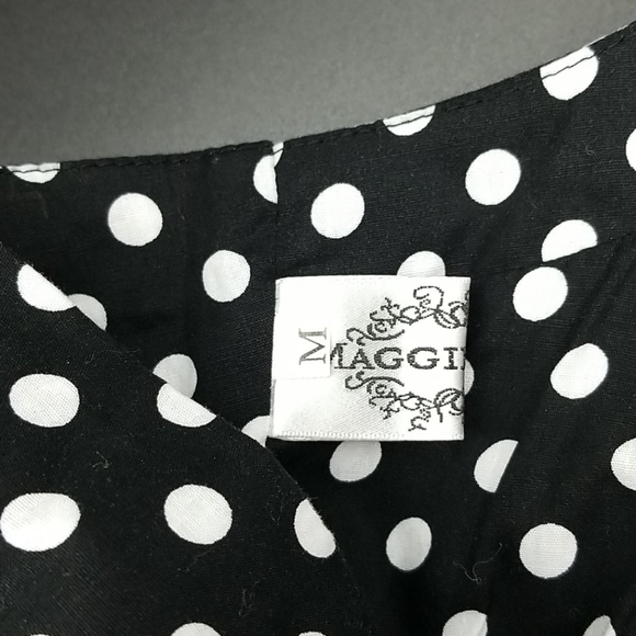 Maggie Tang Retro 1950's Medium Black & White Polka Dot Halter Midi Swing Dress - Picture 7 of 9